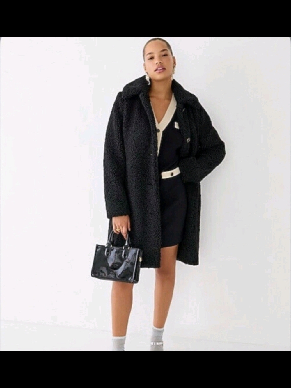J. Crew Black Teddy Coat with Relaxed Fit